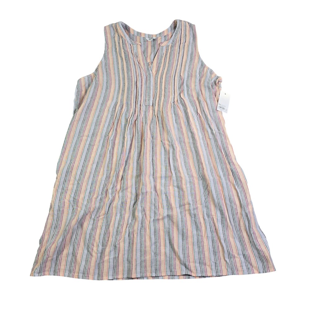 Sonoma Shift Dress Womens XXL Multicolor Striped Linen Blend Boho Coastal Casual